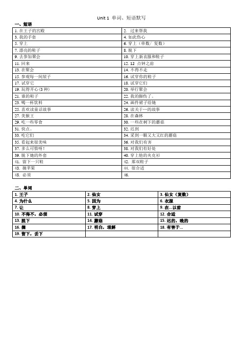 译林版五下英语U1单元默写