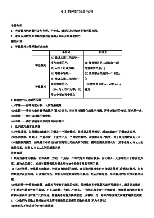 2019届高考数学一轮必备考情分析学案：6.5《数列的综合应用》(含解析)