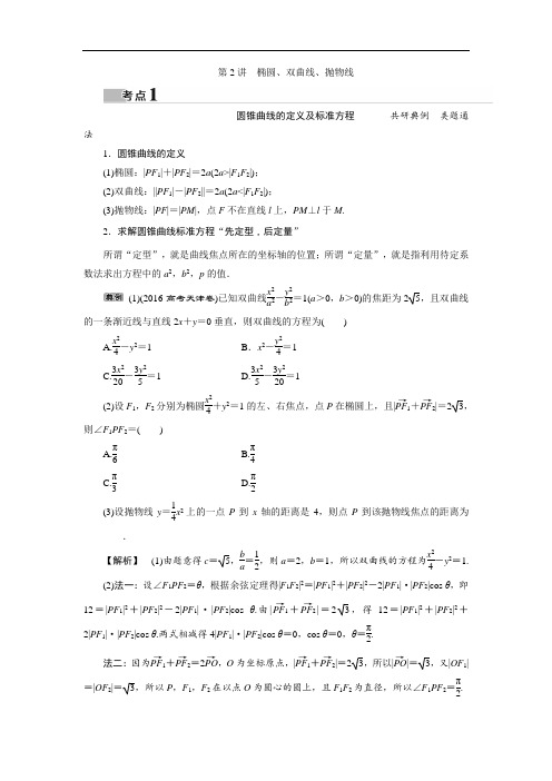 2017高考数学理新课标版考前冲刺复习讲义：第2部分专题5第2讲椭圆、双曲线、抛物线 含答案 精品