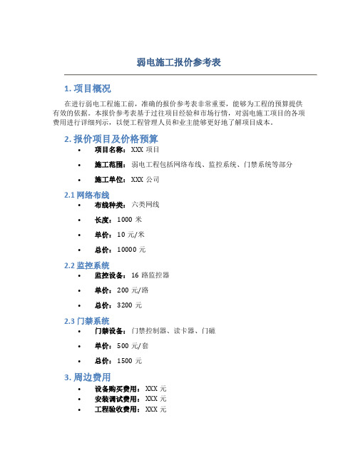 弱电施工报价参考表