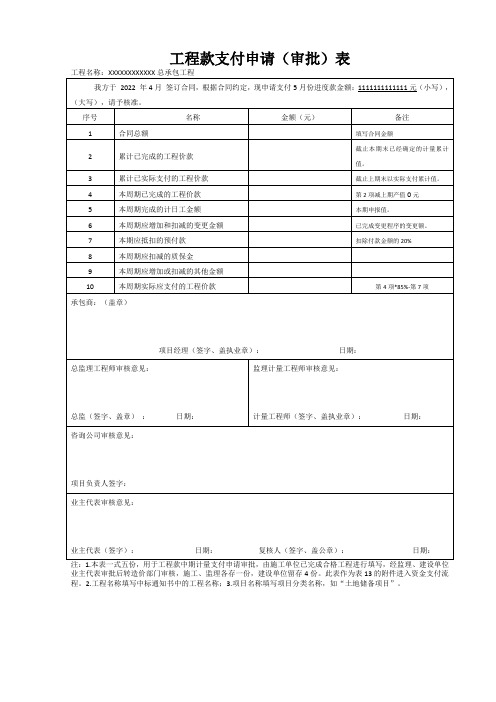 工程款支付申请(审批)表