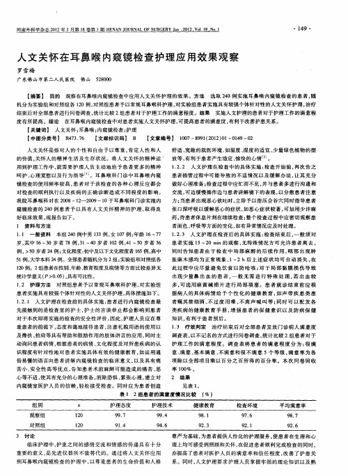 人文关怀在耳鼻喉内窥镜检查护理应用效果观察