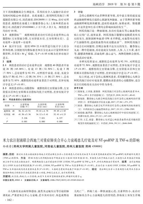 米力农注射液联合西地兰对重症肺炎合并心力衰竭患儿疗效及对NTproBNP及TNFα的影响