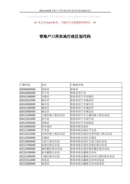 【2018-2019】青海户口所在地行政区划代码-优秀word范文 (2页)