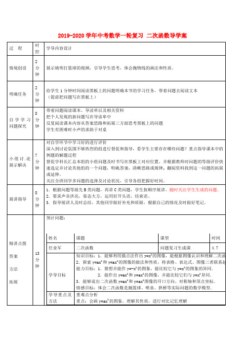 2019-2020学年中考数学一轮复习 二次函数导学案.doc