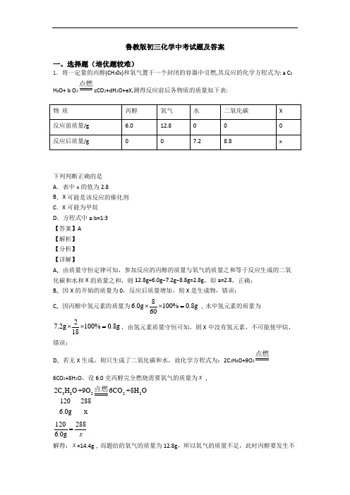 鲁教版初三化学中考试题及答案