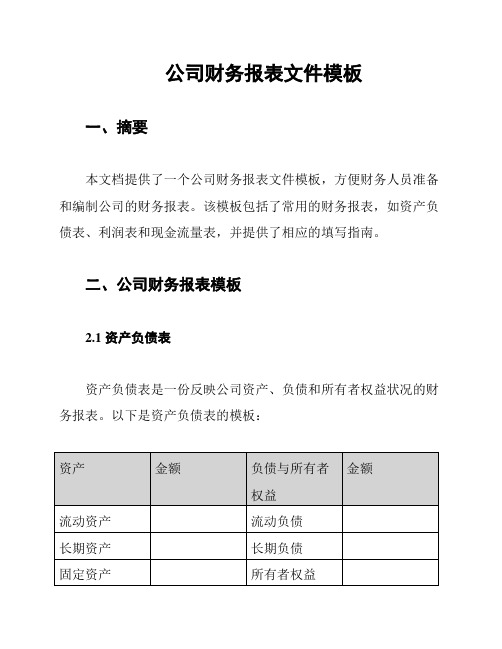 公司财务报表文件模板