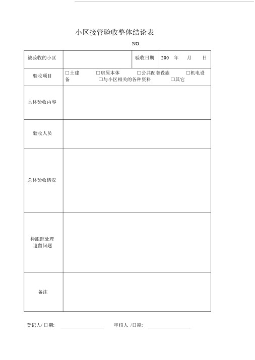 12小区物业接管、验收综合表格