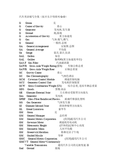 汽车英语缩写全集（按开头字母排列G-O）