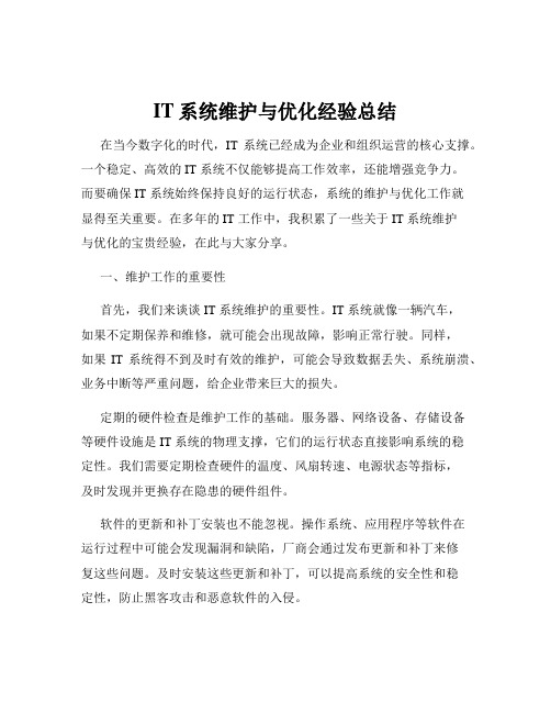 IT系统维护与优化经验总结