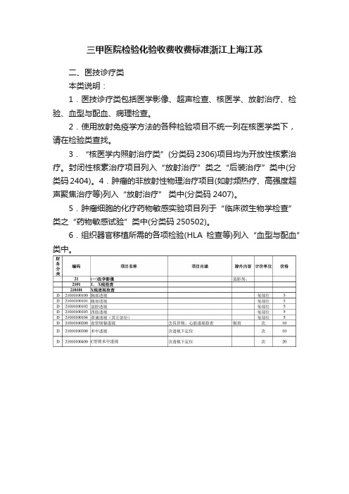 三甲医院检验化验收费收费标准浙江上海江苏