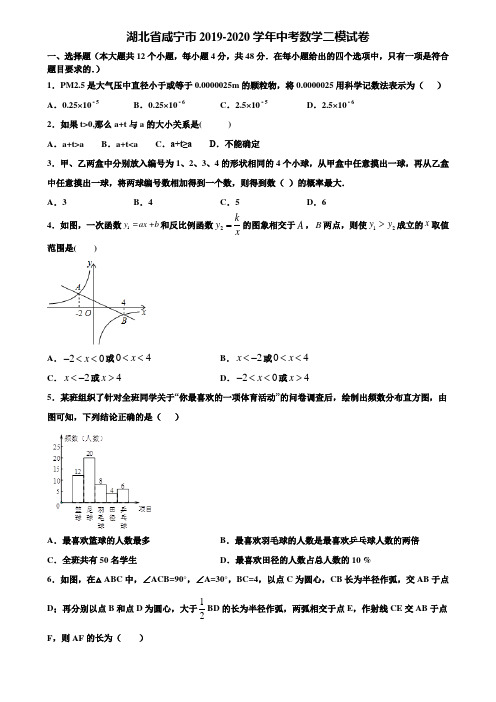 湖北省咸宁市2019-2020学年中考数学二模试卷含解析