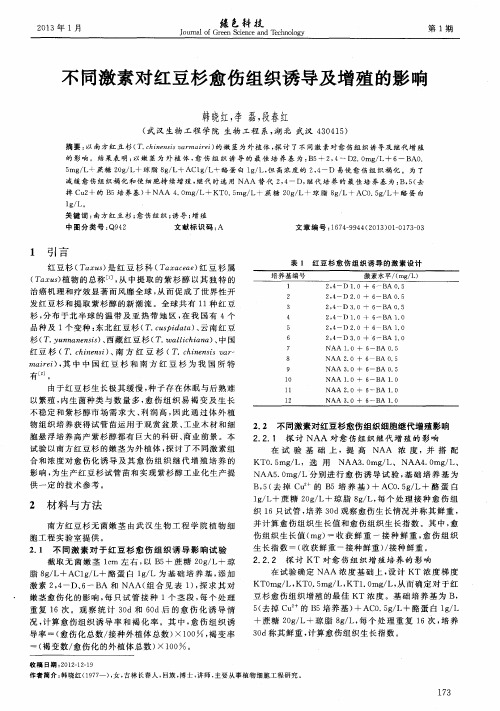 不同激素对红豆杉愈伤组织诱导及增殖的影响