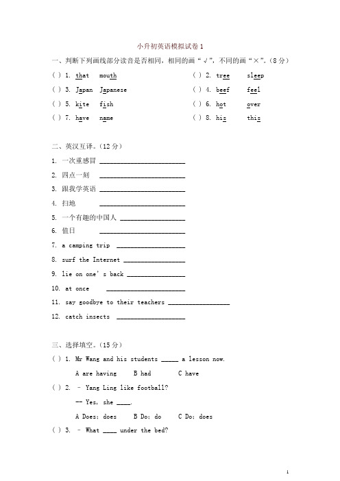 2019小升初英语试卷及答案(18套)