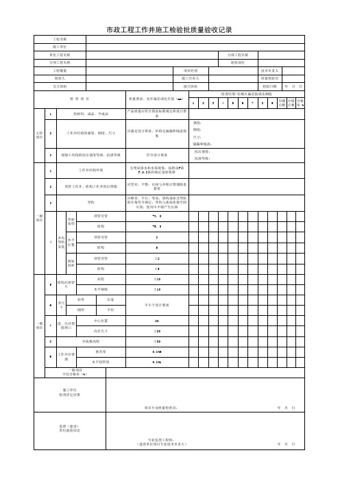 市政工程工作井施工检验批质量验收记录