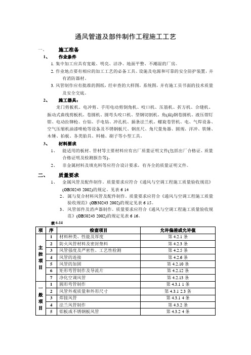 通风管道及部件制作工程施工工艺