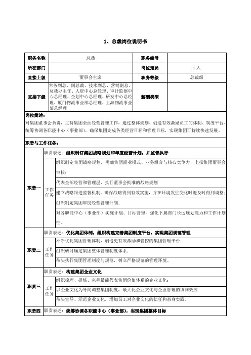 总裁岗位说明书