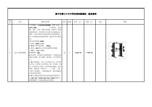 南宁市第三十六中学足球训练器材、装备清单