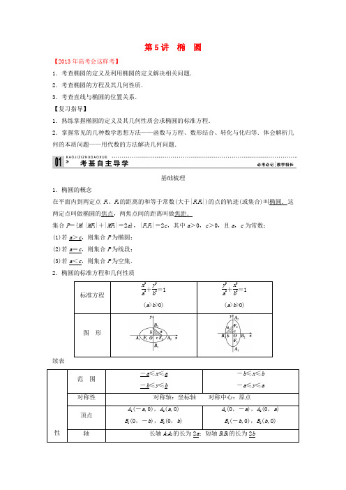 【创新方案】高考数学一轮复习 第九篇 解析几何 第5讲 椭 圆教案 理 新人教版