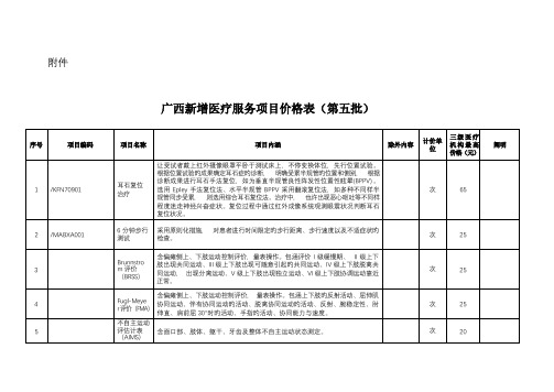 广西新增医疗服务项目价格表第五批