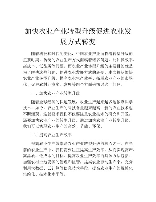 加快农业产业转型升级促进农业发展方式转变