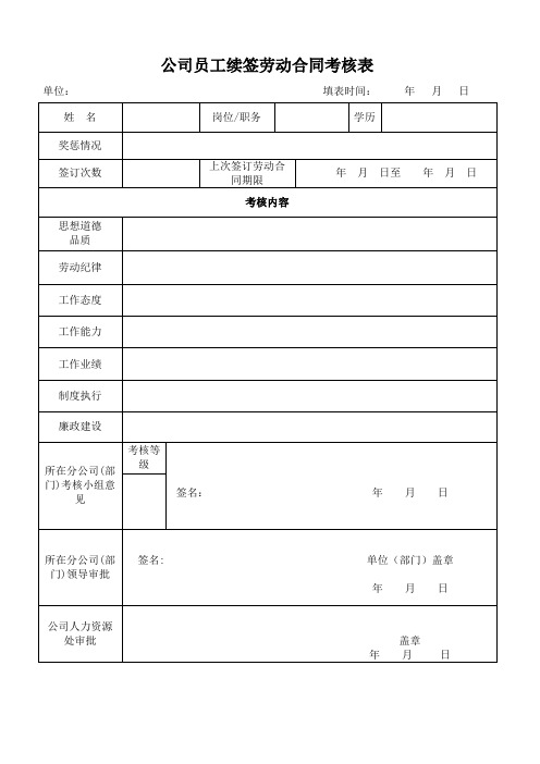 续签劳动合同考核表