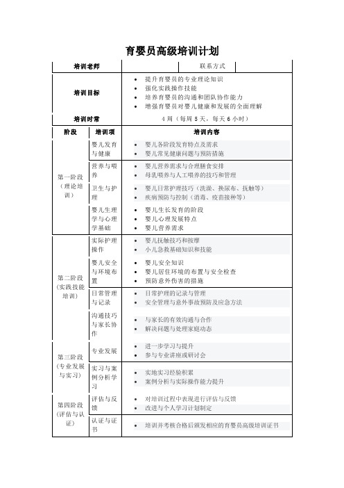 育婴员高级培训计划