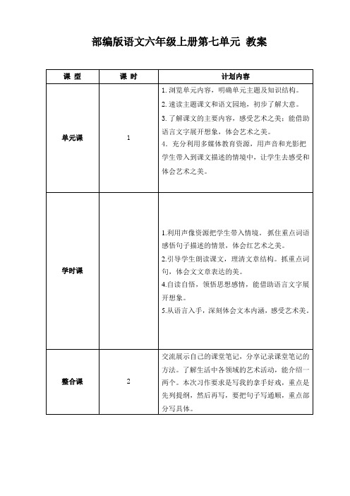 部编版语文六年级上册第7单元 教案