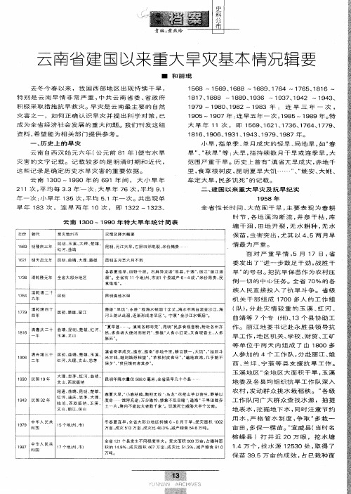 云南省建国以来重大旱灾基本情况辑要