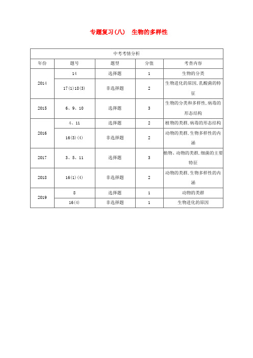 (江西专版)中考生物复习专题复习(八)生物的多样性