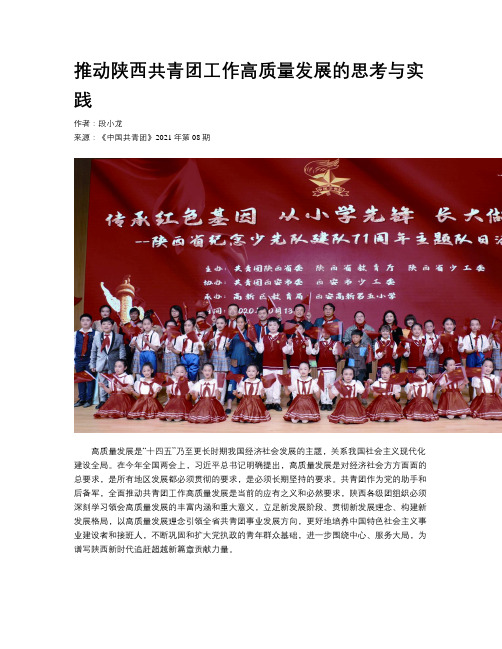 推动陕西共青团工作高质量发展的思考与实践