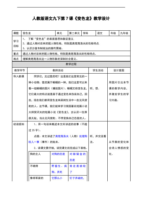 人教版九年级语文下册第7课《变色龙》教案