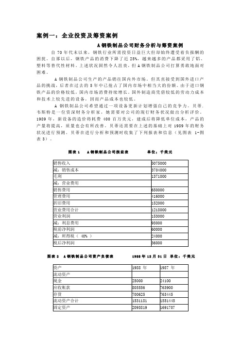 筹资案例1_A钢铁制品公司财务分析与筹资案例(文字资料)