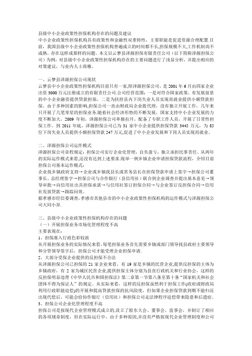 县级中小企业政策性担保机构存在的问题及建议