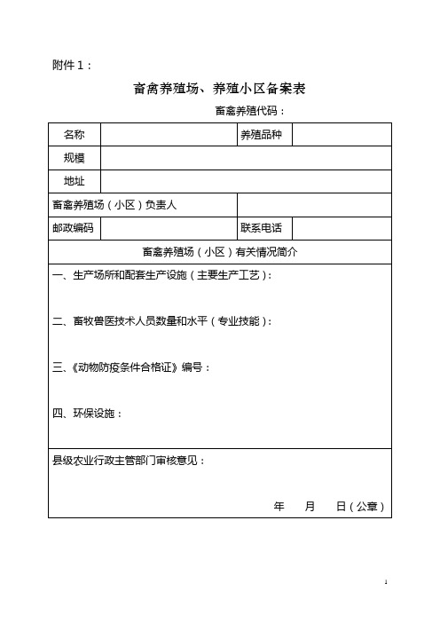 畜禽养殖场、养殖小区备案表 畜禽养殖代码： 名称 养殖品种