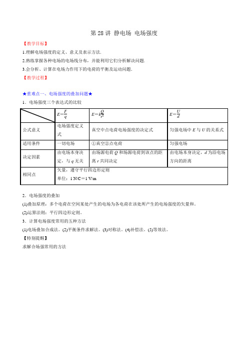 2019届一轮复习人教版    静电场 电场强度  教案