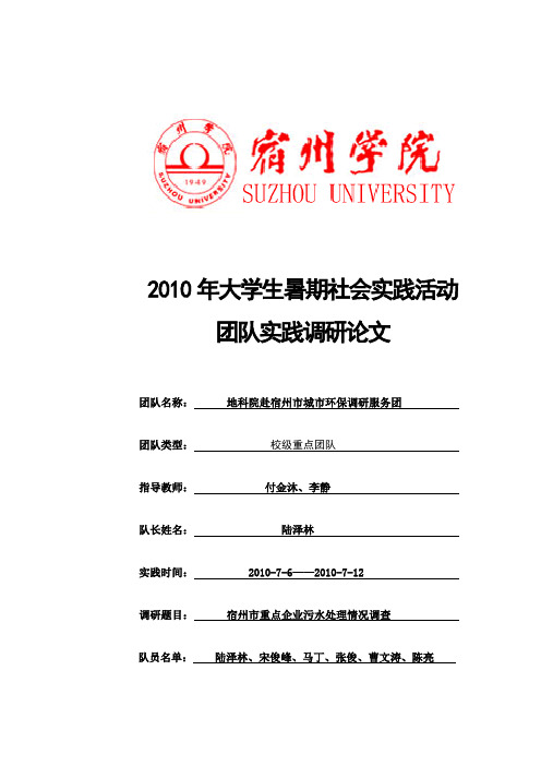 2010年大学生暑期社会实践活动团队实践调研论文