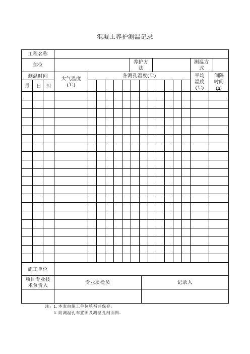 混凝土养护测温记录填写说明