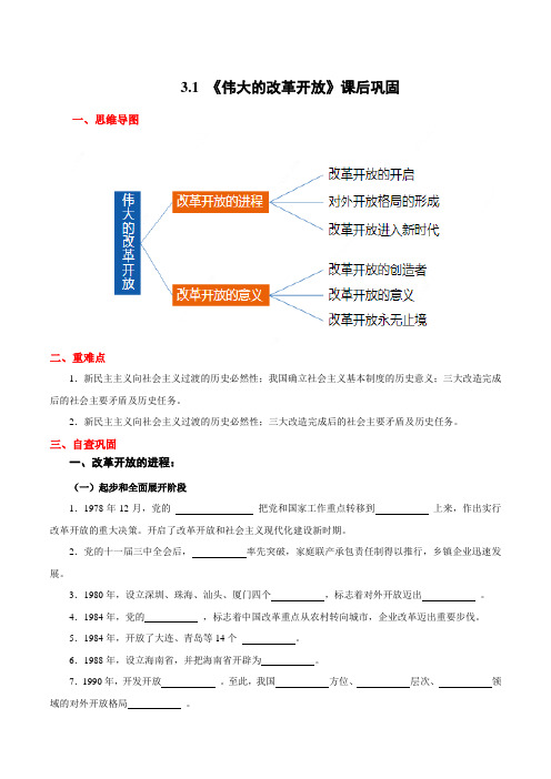 3.1 伟大的改革开放(课后巩固)-2020-2021学年高一政治新教材必修1课后巩固(思维导图+填空)