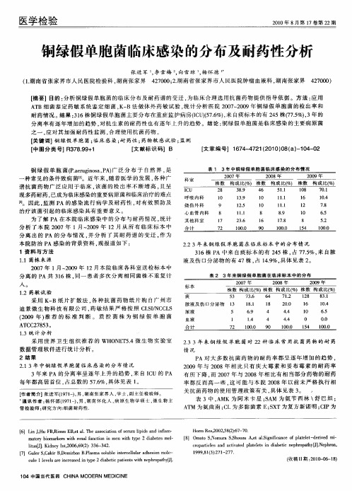 铜绿假单胞菌临床感染的分布及耐药性分析