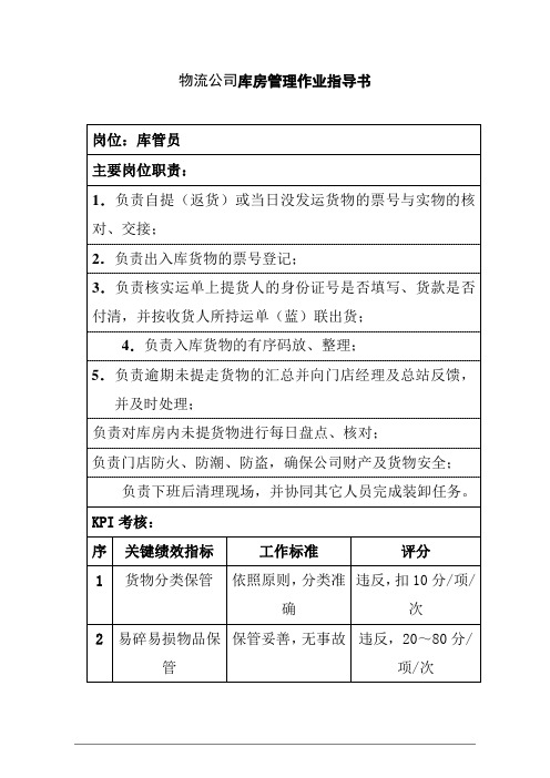 物流公司库房管理作业指导书