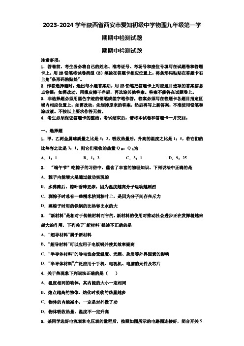 2023-2024学年陕西省西安市爱知初级中学物理九年级第一学期期中检测试题含解析