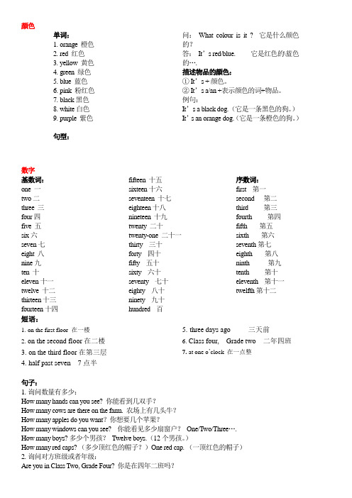 颜色与数字(六年级英语分类复习)