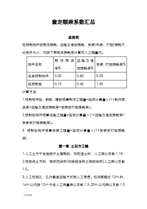 陕西省建筑、装饰工程消耗量定额系数换算汇总