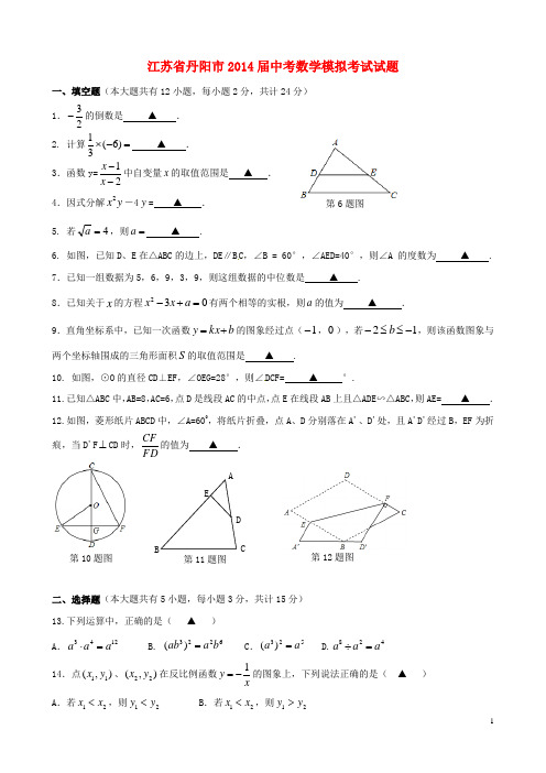 江苏省丹阳市中考数学模拟考试试题