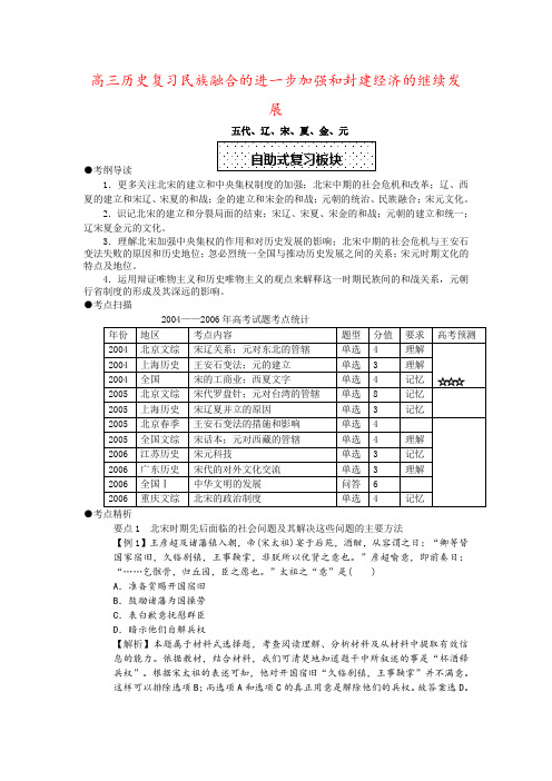 高三历史复习民族融合的进一步加强和封建经济的继续发展