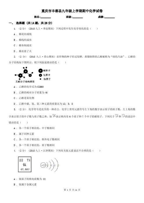 重庆市丰都县九年级上学期期中化学试卷