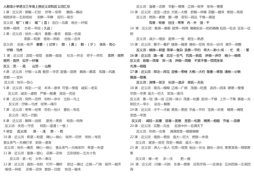 人教版小学语文三年级上下册近义词和反义词汇总