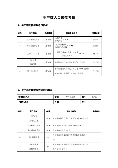 生产部人员绩效考核表新