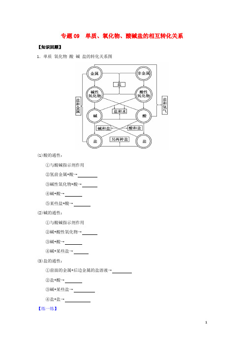 高二化学 专题09 单质、氧化物、酸碱盐的相互转化关系暑假作业(含解析)